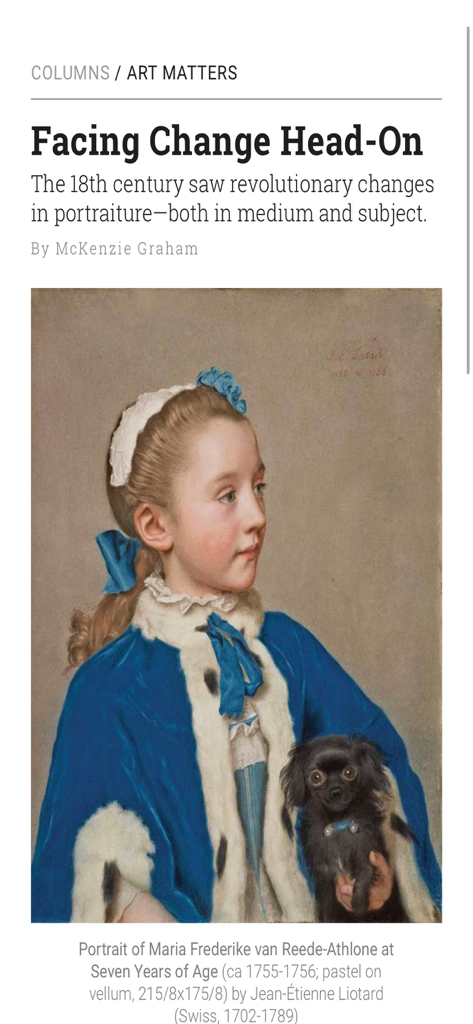 Pastel Journal - 18th century pastel portrait of Maria Frederike van Reede-Athlone by Jean-Etienne Liotard featured in Pastel Journal magazine