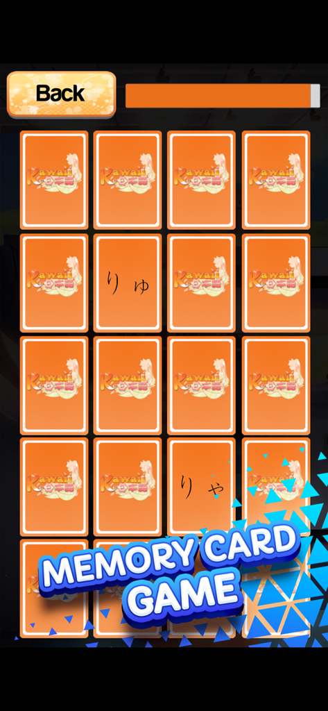 kawaiiNihongo - Learn Japanese - A memory card game in the kawaiiNihongo app for practicing Japanese Hiragana characters