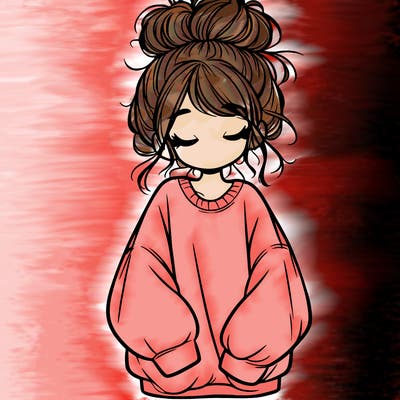 girl with baggy sweatshirt and messy bun