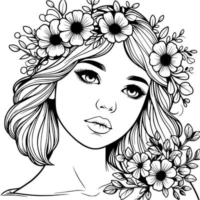 realistic girl with flowers
