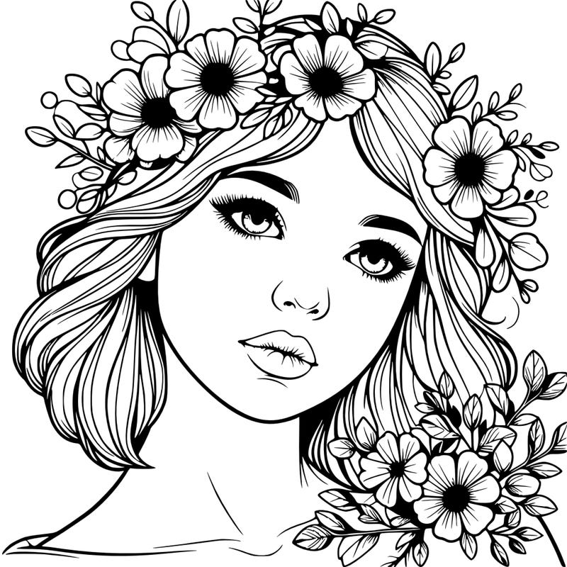 realistic girl with flowers