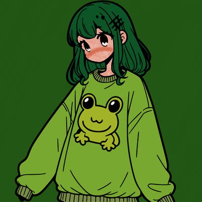 girl wearing frogging sweatshirt