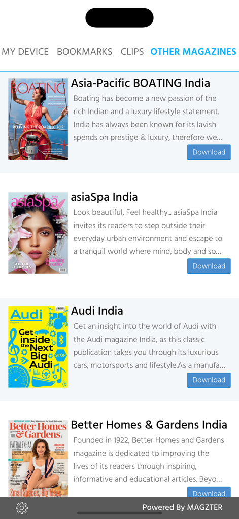 Architecture + Design Mag - Une liste de titres supplémentaires de magazines de style de vie et de design disponibles en téléchargement dans l'interface de l'application Architecture et Design