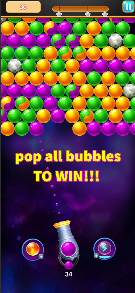 Bubble Shooter - Pop Legend - Pantalla de juego de Bubble Shooter Pop Legend mostrando burbujas de colores y un cañón disparando