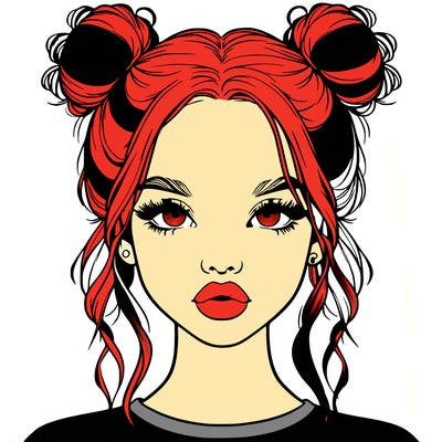 realistic girl with two buns in hair and lips