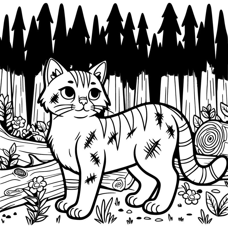 cat in forest with scars