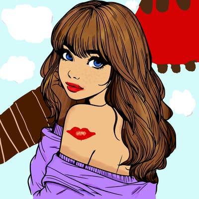 realistic girl with bangs looking over her shoulder