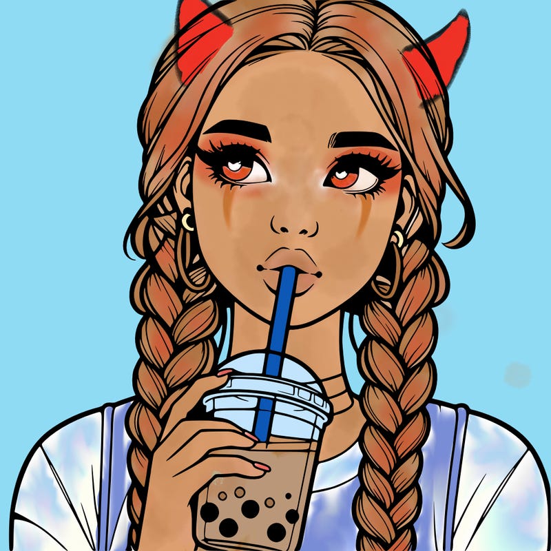 realistic girl with braided hair drinking boba