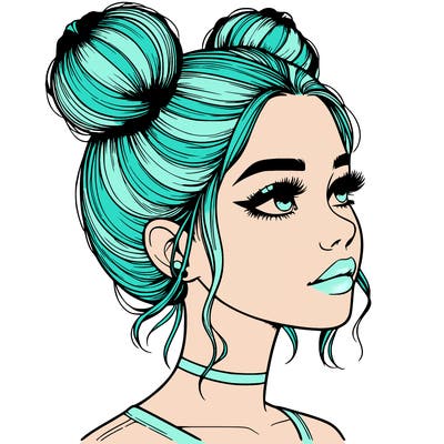 realistic girl with buns on the top of her head