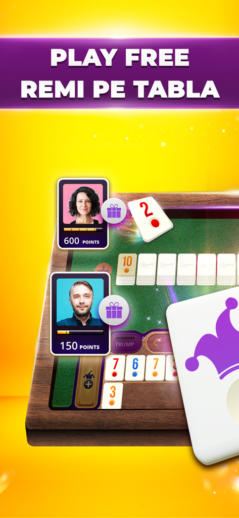 VIP Remi Etalat and Backgammon - A digital Rummy board in the VIP Remi Etalat mobile game with player avatars and tiles