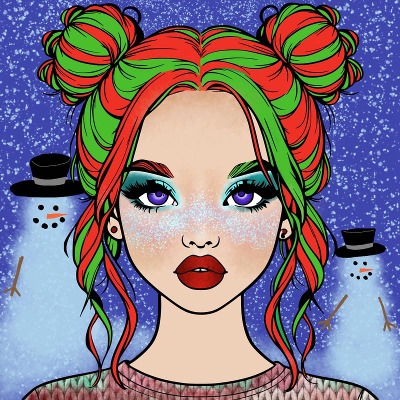 realistic girl with two buns in hair and lips