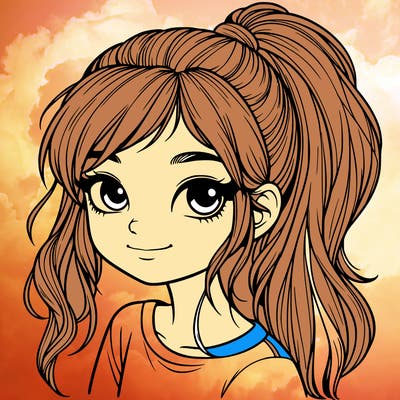 realistic girl with ponytail