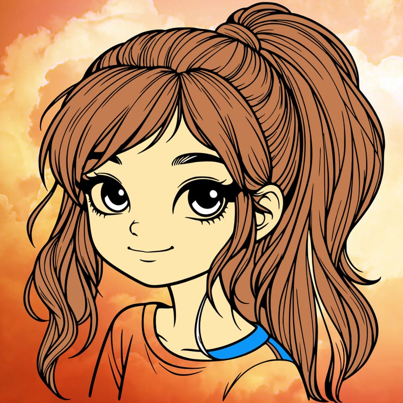 realistic girl with ponytail