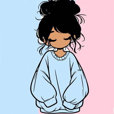 girl with baggy sweatshirt and messy bun