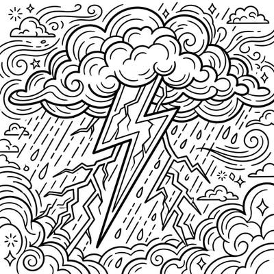 Dive into the electrifying world of weather with our cracking thunder coloring page, specially designed for kids. Featuring dramatic lightning bolts, swirling clouds, and falling rain, it's a thrilling artistic adventure waiting for color.