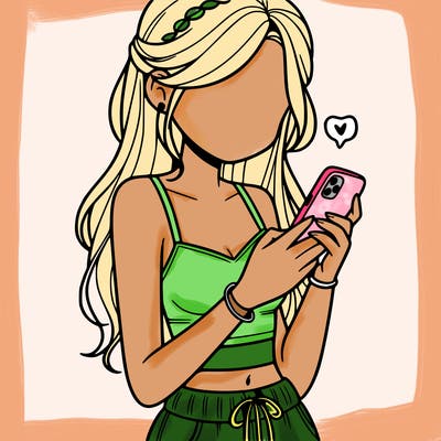 girl with crop top texting on her phone