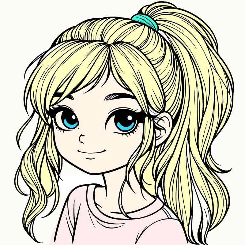realistic girl with ponytail