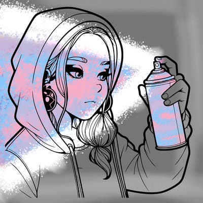 a realistic girl, spray painting