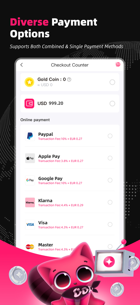 Oopbuy mobile app checkout counter displaying diverse payment methods including PayPal, Apple Pay, and Klarna.