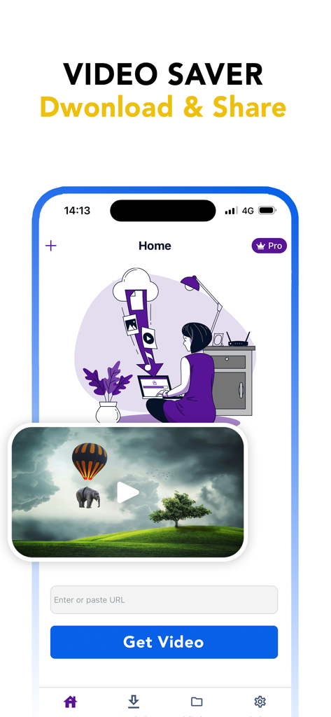 Video Save : Video Saver - Video Saver app interface showing the home screen with download button and video preview
