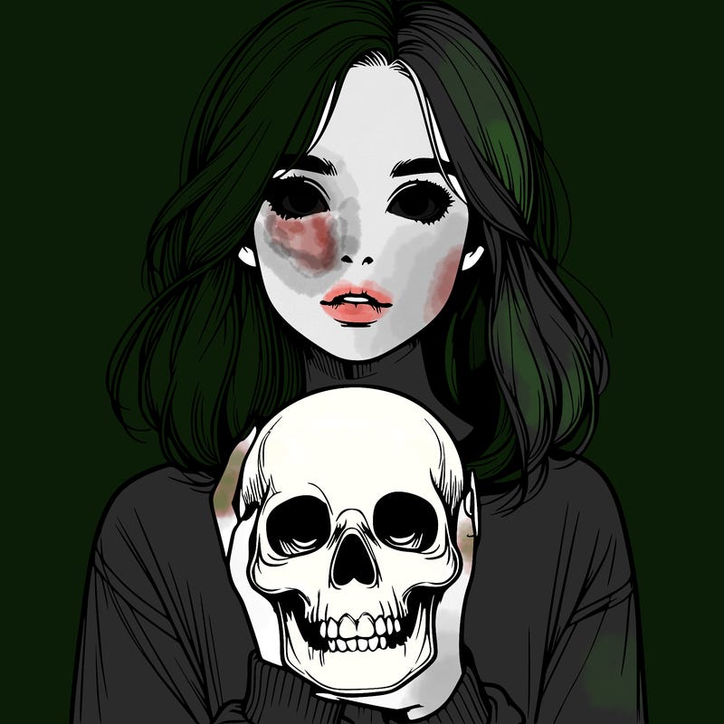 realistic girl holding a skull