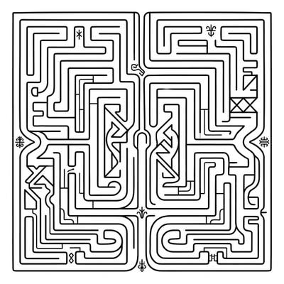 Unravel the beauty of ancient artistry with this exquisite medieval labyrinth pattern. Immerse yourself in the detailed pathways and geometric designs, perfect for a meditative coloring experience.