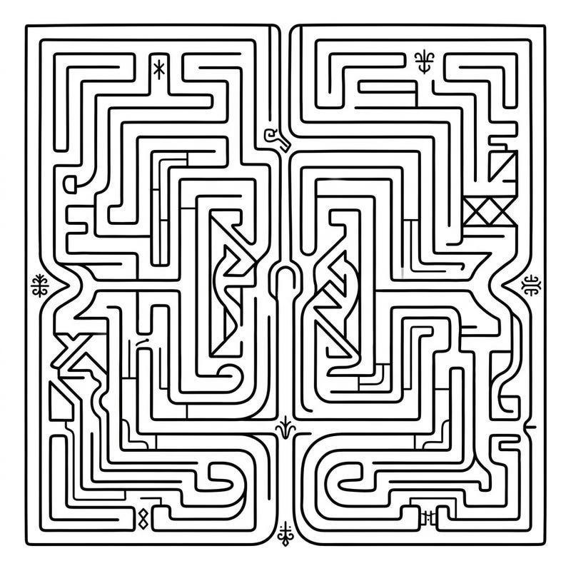 Unravel the beauty of ancient artistry with this exquisite medieval labyrinth pattern. Immerse yourself in the detailed pathways and geometric designs, perfect for a meditative coloring experience.