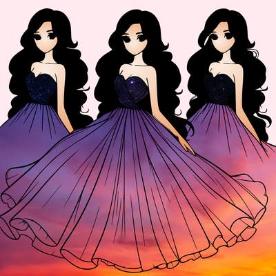 a realistic beautiful girl with a long flowing dress