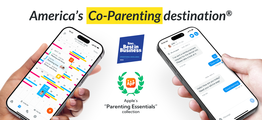 AppClose - Interface de l'application mobile AppClose affichant un calendrier partagé et une messagerie sécurisée pour les coparents