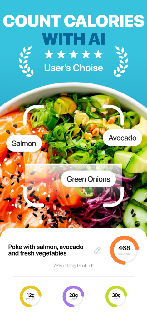 Scanner de alimentos por IA identificando ingredientes em um poke bowl para rastrear calorias e macronutrientes
