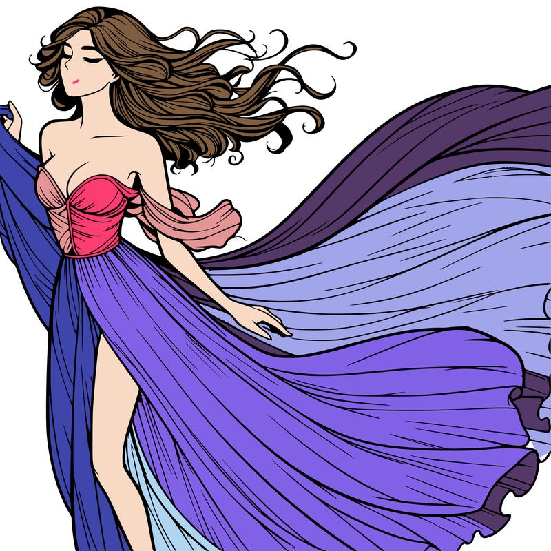 realistic woman in dress flowing the the wind