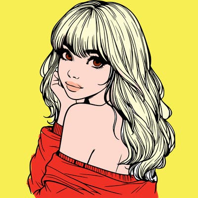 realistic girl with bangs looking over her shoulder