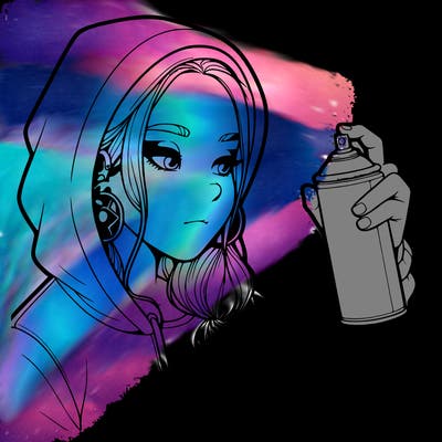 a realistic girl, spray painting