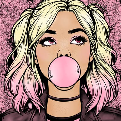 realististic girl blowing bubble -gum