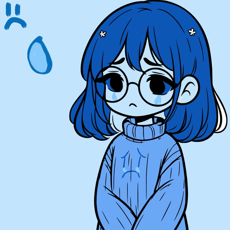 sad girl with glasses in a sweater