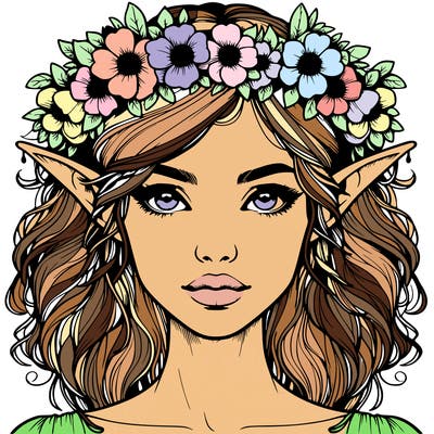 realistic female elf with flower crown