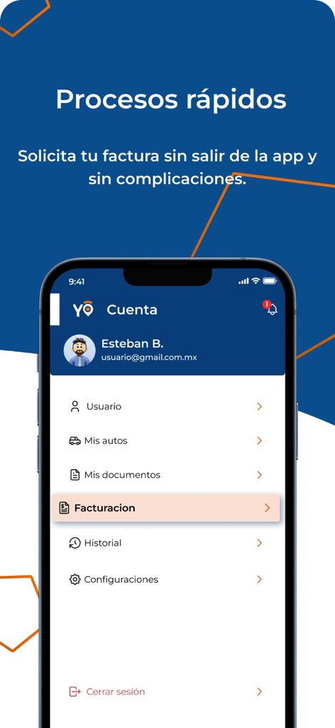 Yo! Estacionandome - Yo Estacionandome account screen showing billing and user profile settings
