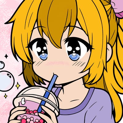 an anime girl drinking boba