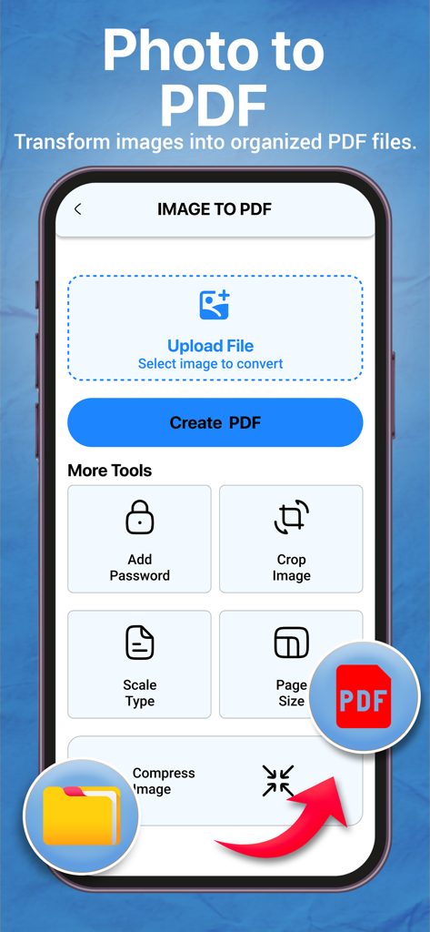 All Doc Reader & PDF Converter - Interfaz de la aplicación Todo Lector de Documentos mostrando la herramienta de conversión de Imagen a PDF con opciones de edición.