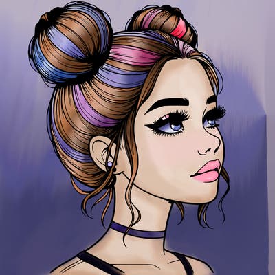 realistic girl with buns on the top of her head