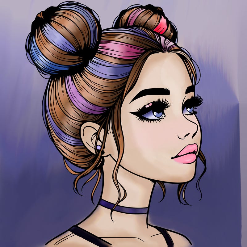 realistic girl with buns on the top of her head
