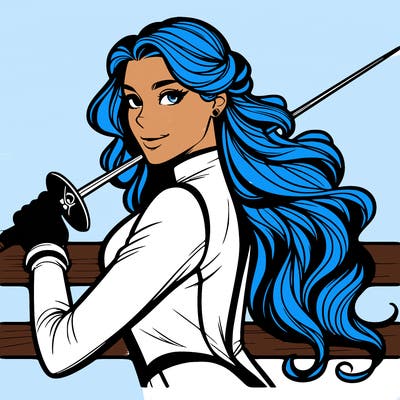 fencing　，　ｇｏｏｄ　ｐｏｓｅ, beautiful lady face and hair, good fighting