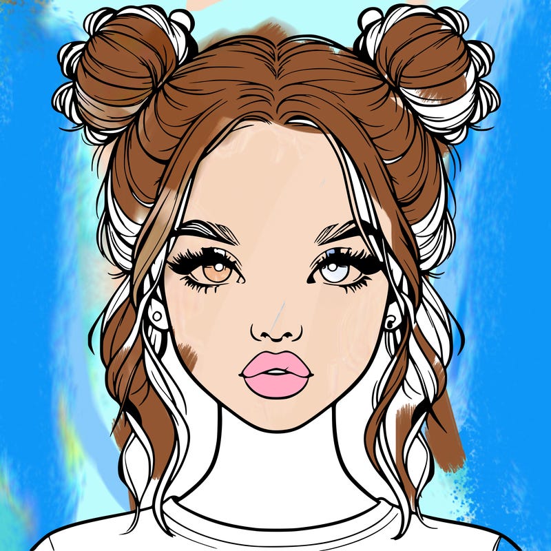 realistic girl with two buns in hair and lips