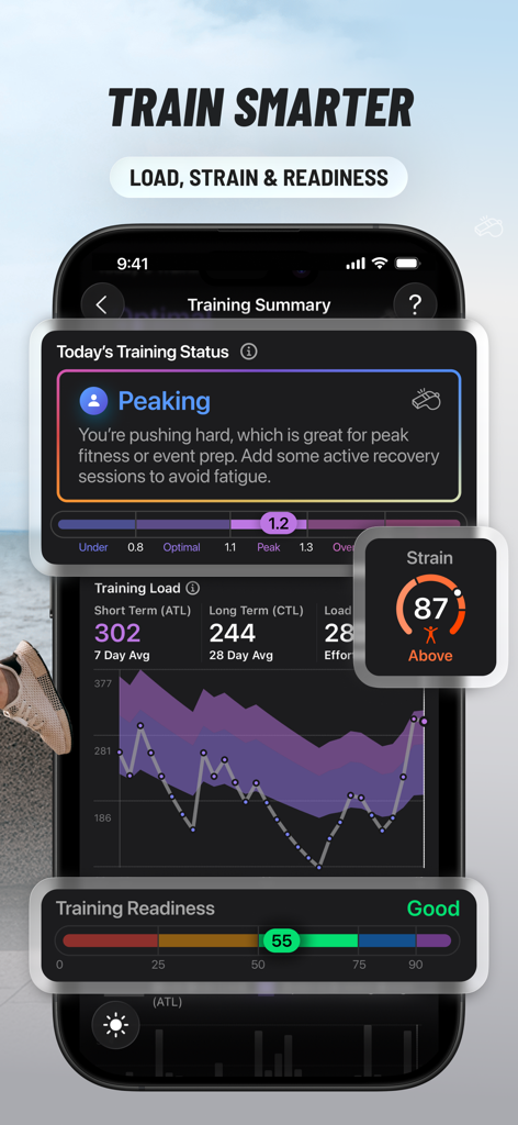 FITIV Pulse AI Workout Tracker - Riepilogo allenamento FITIV Pulse che mostra stato allenamento, sforzo e metriche di prontezza