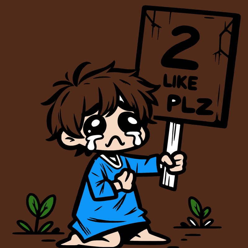 small poor toddler crying with sign that says 2 like plz