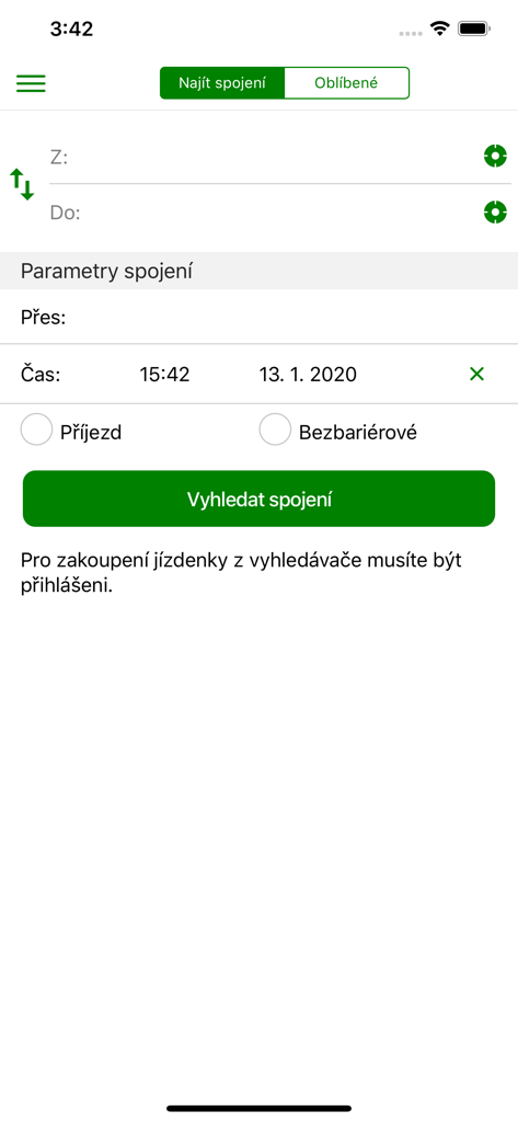Interfaz de la aplicación móvil IDS JMK Poseidon que muestra el planificador de viajes y la pantalla de búsqueda de conexiones