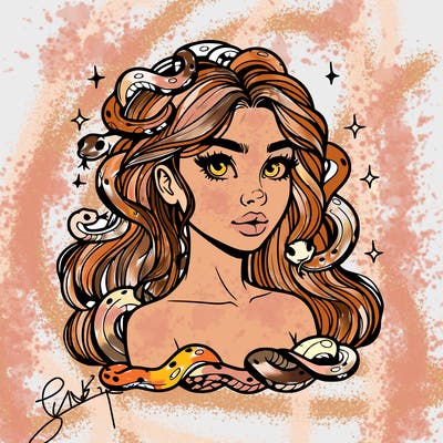 realistic girl with snakes as hair