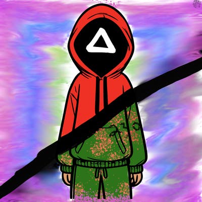 faceless girl in a tracksuit with a hood on and no hair