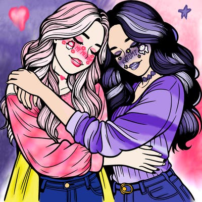 two realistic girls hugging