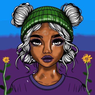 realistic girl with buns in her hair with a beanie on